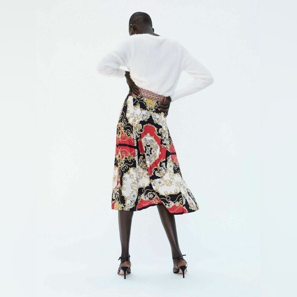 Zara Pleated Scarf Print Midi Skirt - Picture 8 of 11